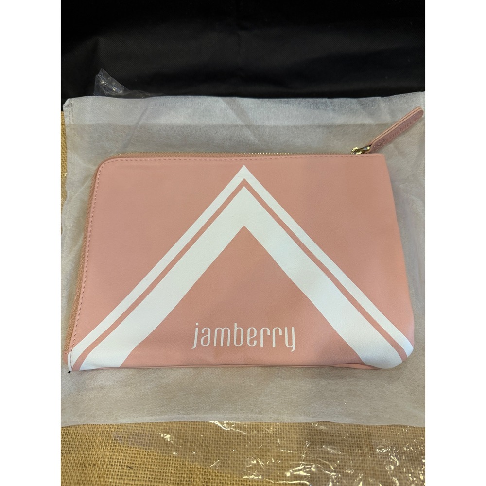 Jamberry Pink Vegan Leather‎ Chevron Clutch Organizer Wallet Pouch Zip Top